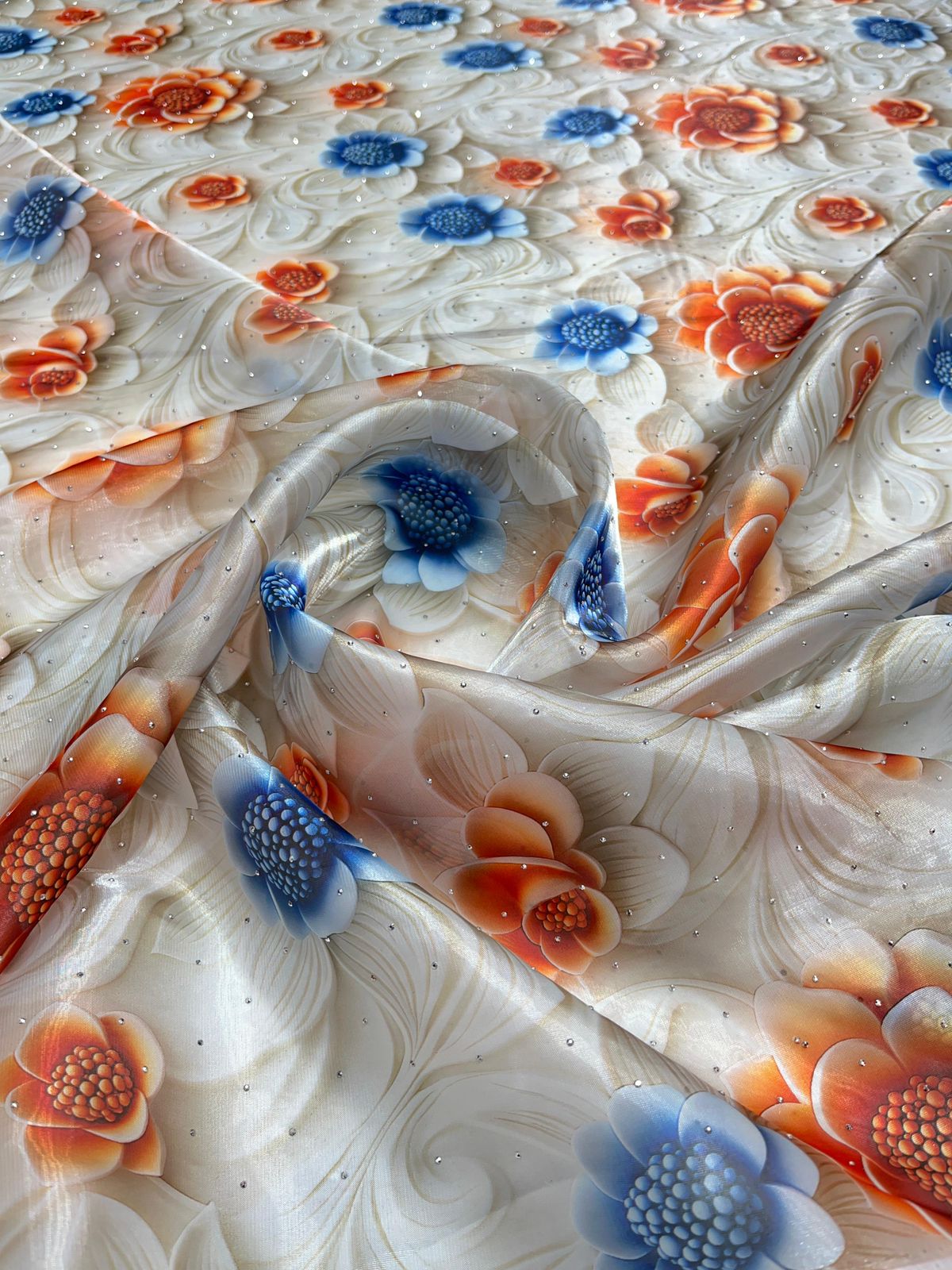 Imported organza floral print with Siroski work 💎 54 inch width