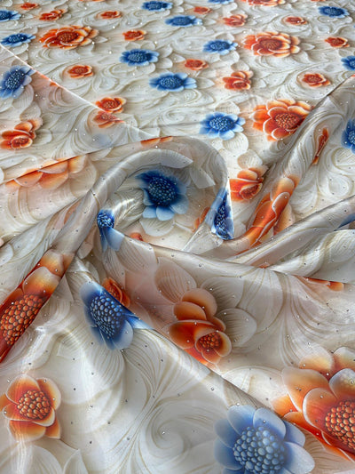 Imported organza floral print with Siroski work 💎 54 inch width