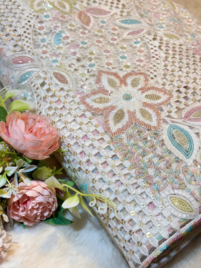 Net Thread and Sequins Embroidery Dyeable 48 inch width