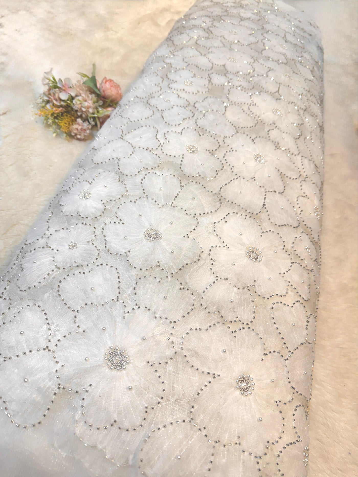 Liza Handwork Net with Appliqué Work 54 inch width Non Dyeable