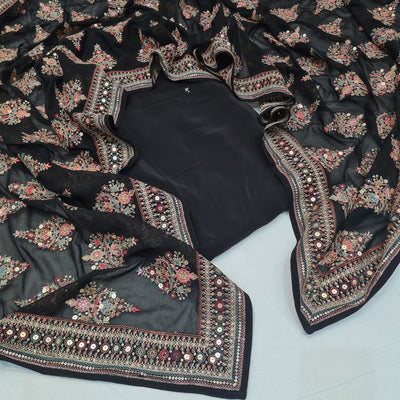 Combination Suit Sets of Georgette  Premium Kashmiri Dupatta And Plain crape Suit