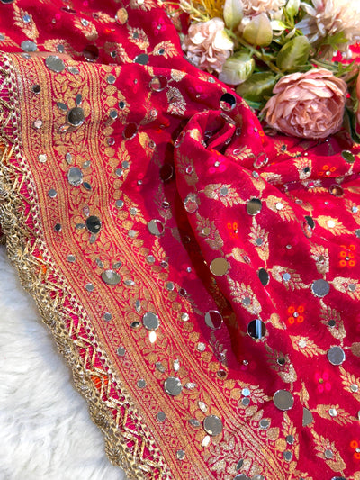 Sheeshmahal  Magenta Pure Georgette Handwork Dupatta 2.35 meter length