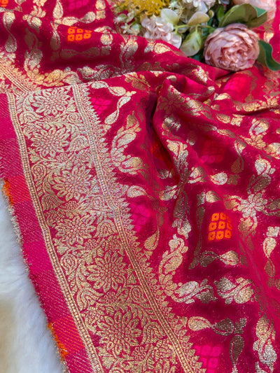 Hot Pink Pure Viscose Georgette Dupatta With Bandhej Weave 2.40 Meter Length 36 Inch Width