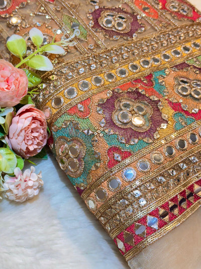 Gulbagh Mirror And Threadwork Nets 48 inch width Beige color base