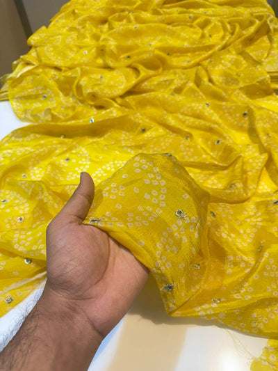 Pure Chinon with Embroidery with Bandhej print 44 Inch width