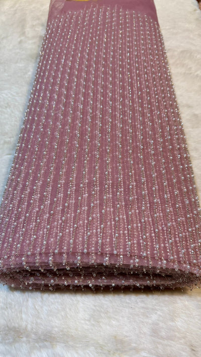 Net Stripe Handwork Nets with Cutdana and Pearl work 54 inch width
