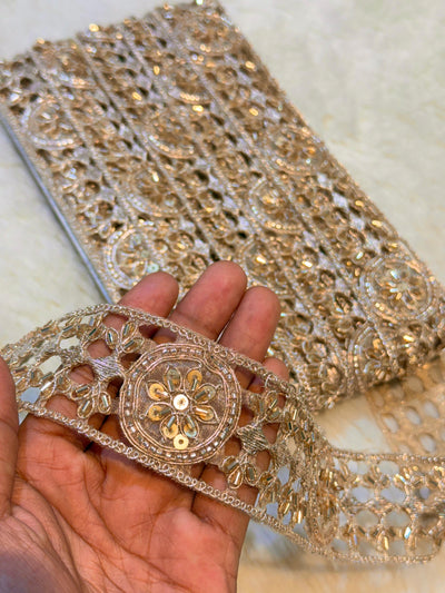 (Wholesale pack of 9 meter ) Lace Border With Cutdana and Sequins