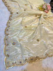 Mehz Zari Tissue Handwork Dyeable Dupatta with Four Side Mirror Cutdana Work Borders (2.40 meter length)