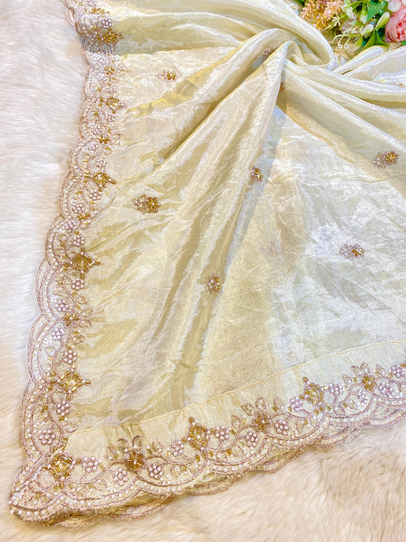 Mehz Zari Tissue Handwork Dyeable Dupatta (2.40 meter length)