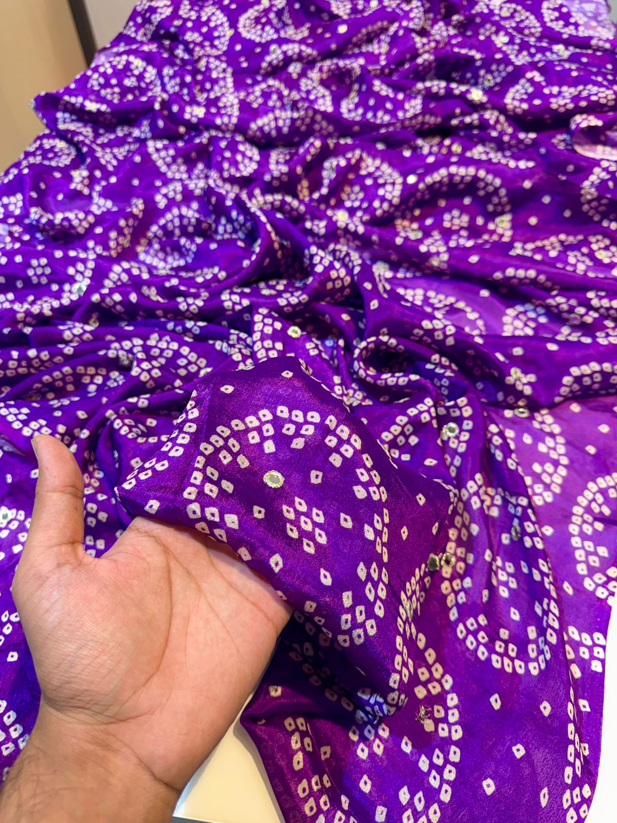 Pure Chinon with Embroidery with Bandhej print 44 Inch width