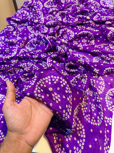 Pure Chinon with Embroidery with Bandhej print 44 Inch width