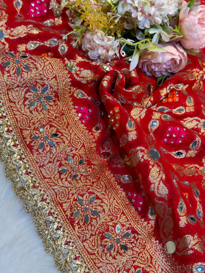 Red Sheeshmahal Pure Georgette Handwork Dupatta 2.35 Meter Length