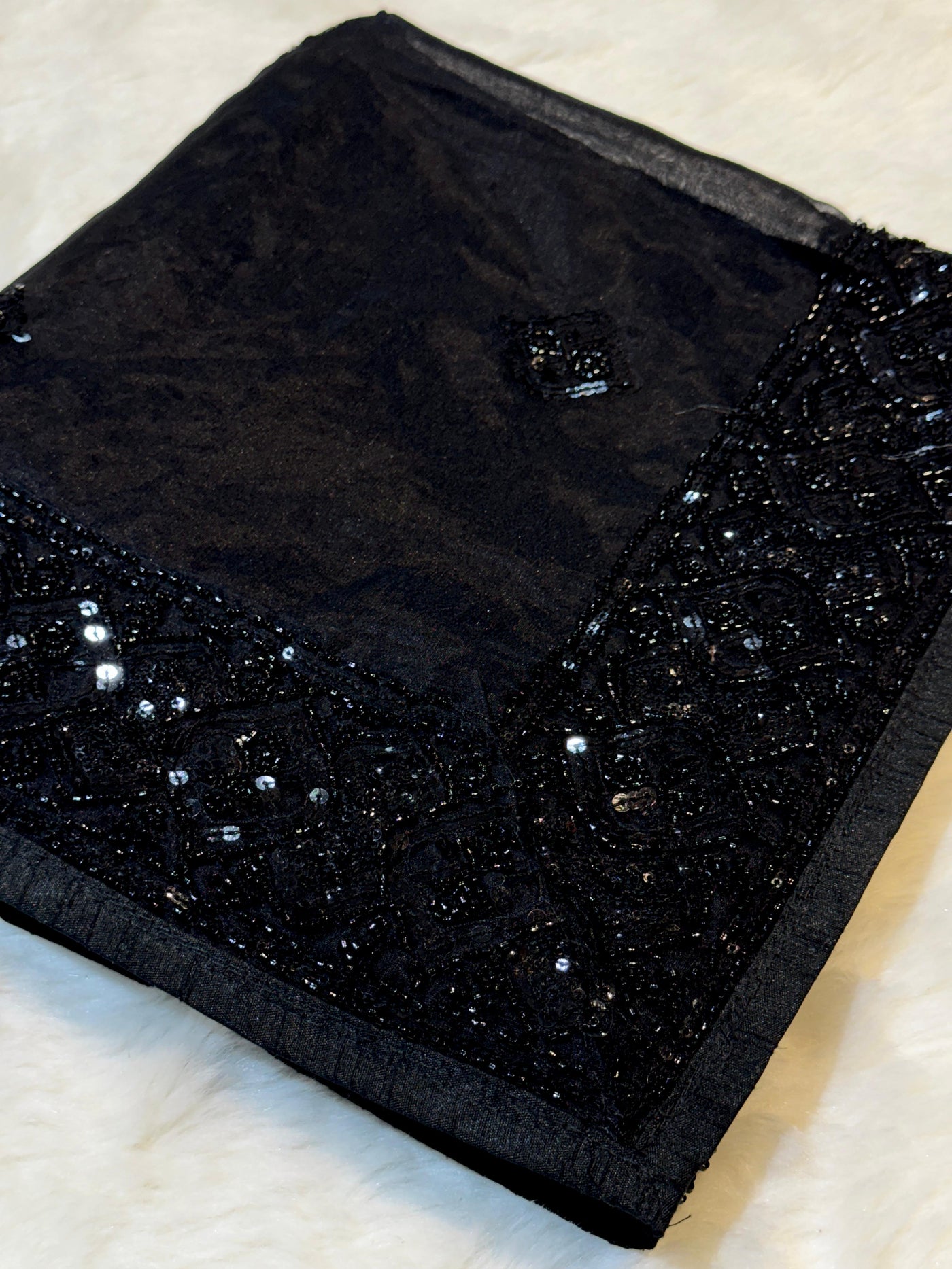 Black Organza Handwork Dupatta With 4 Side Borders 2.50 Meter Length