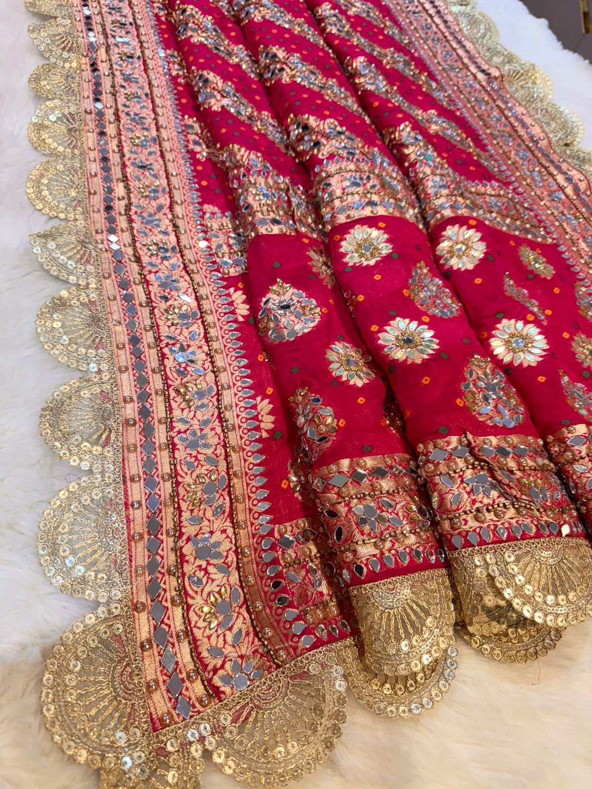 Sheeshmahal Hot Pink Real Mirror Handwork Dupatta Pure Georgette Base 2.40 meter length