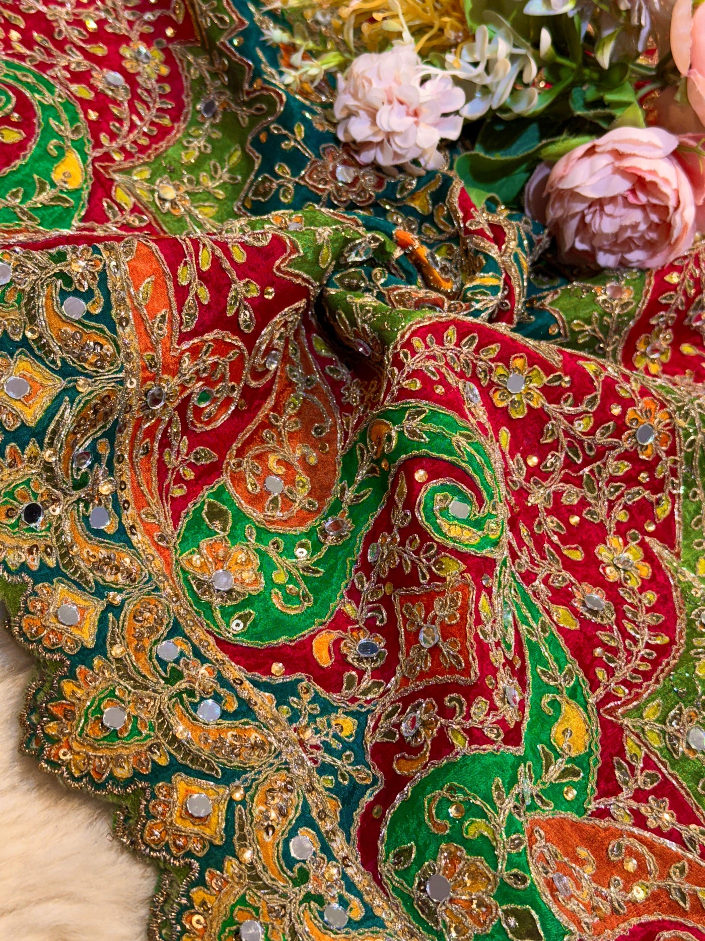 Pure Chinon Leher Handwork  Dupatta With real mirror work 2.50 meter length