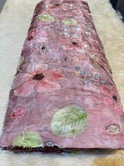 (Precut of 1.30 Meter) Ginza satin organza Floral Tissue Handwork Embroidery 54 inch Width