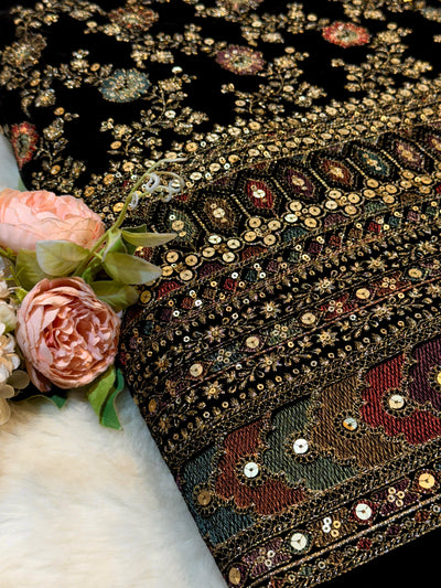 Black velvet Embroidery Thread and Sequins work 48 Inch width
