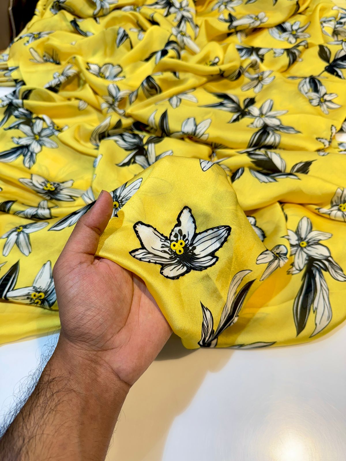 Satin Georgette Floral prints with Handwork 44 Inch width