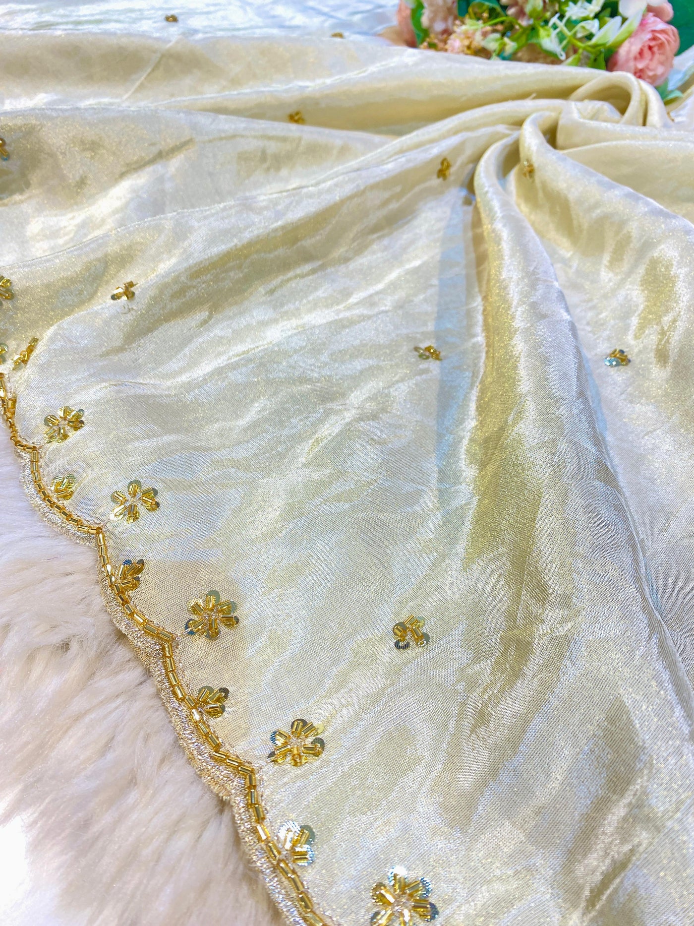 Mehz Zari Tissue Handwork Dyeable Dupatta (2.35 meter length)