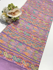 (Precut of 4 Meter) Lavender Georgette Chikankari Stripe Floral Threadwork Embroidery 44 inch width