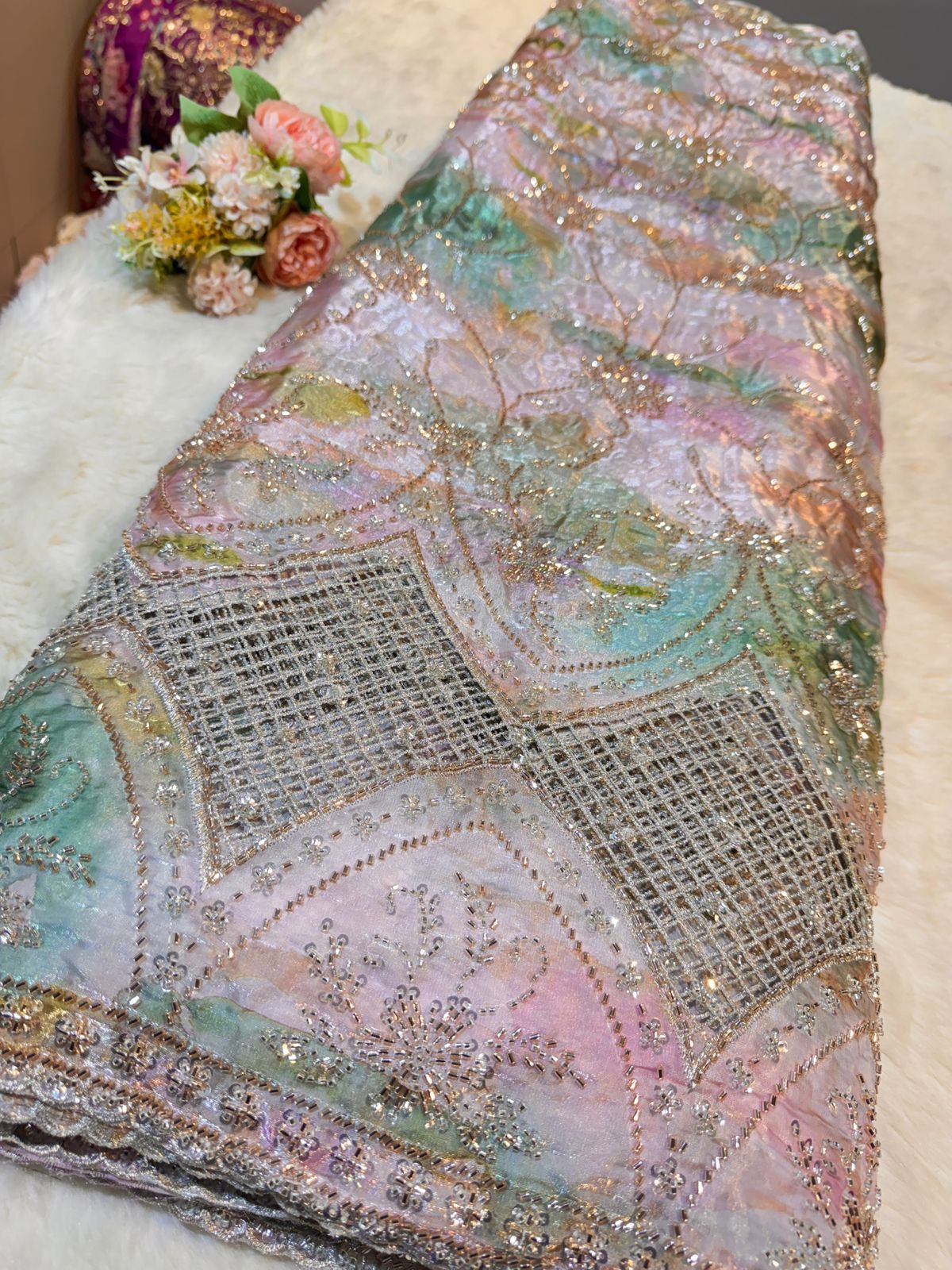 Unjum Jimmy Choo Handwork Embroidery With Daaman Work 54 inch width
