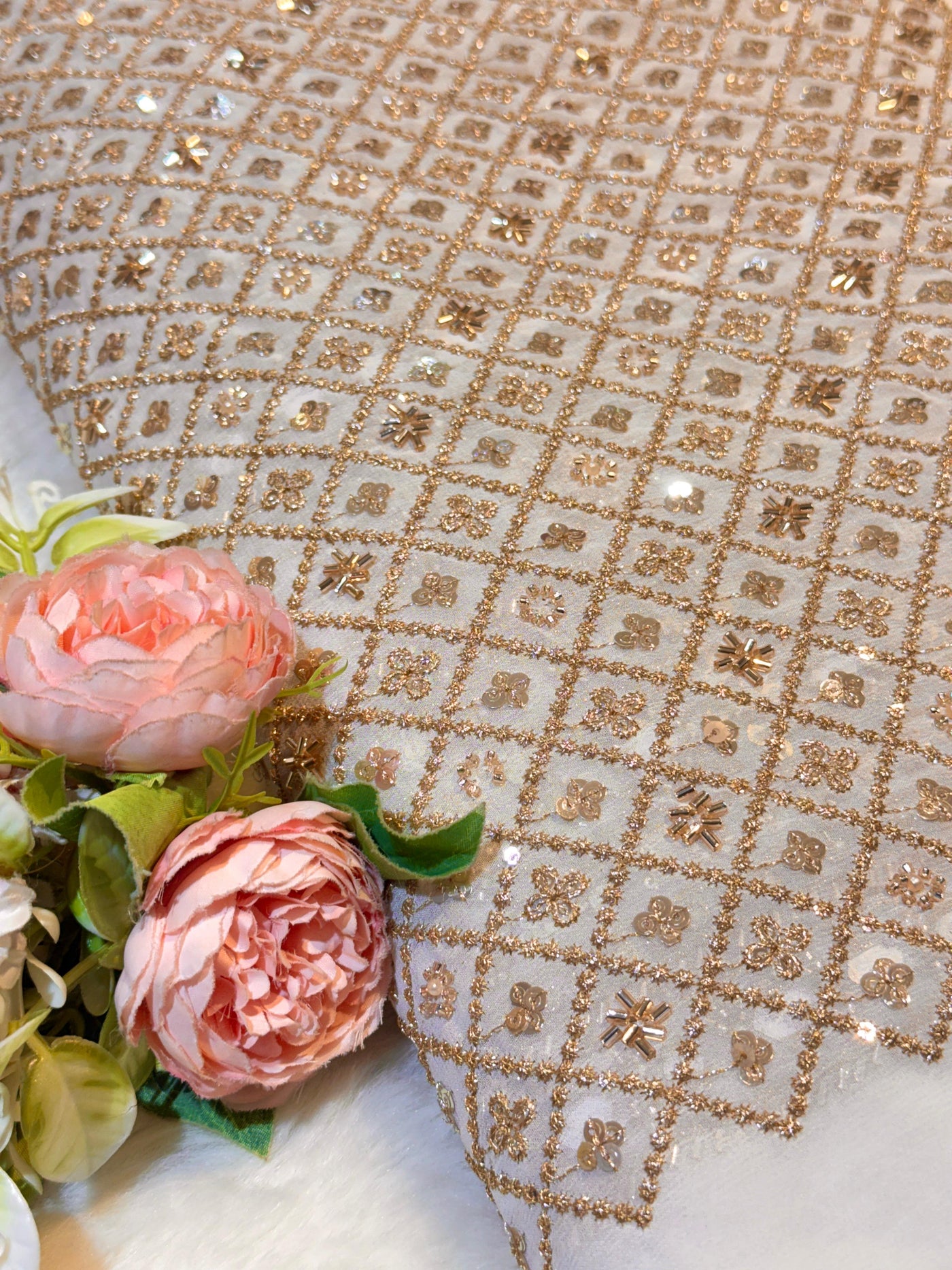 Pure Georgette Handwork Embroidery Dyeable 44 inch width
