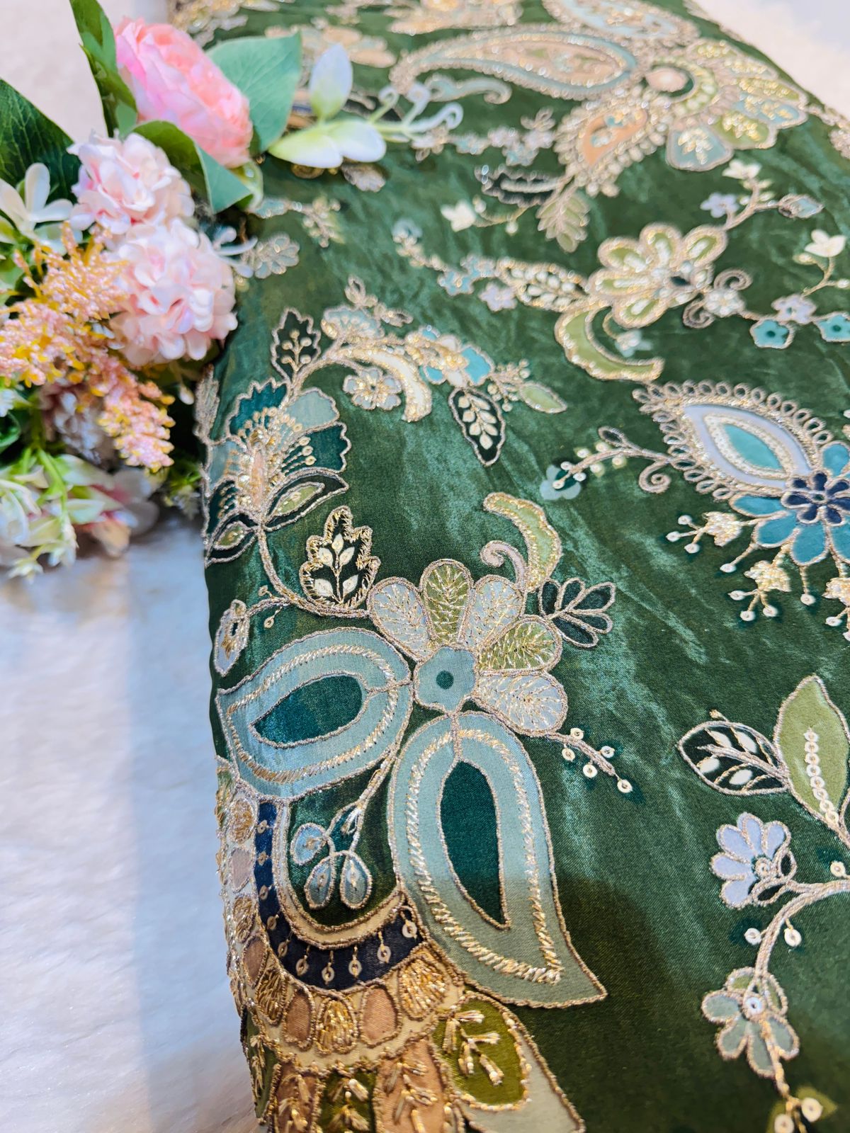 Jasmine Pure Crape Floral Embroidery 44 Inch Width