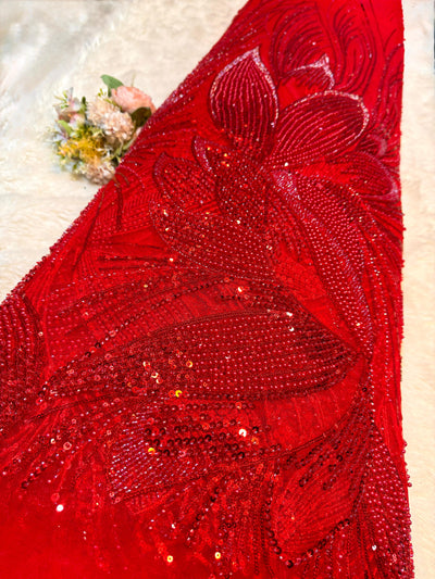 Mahi Red Handwork Net Embroidery 54 inch width