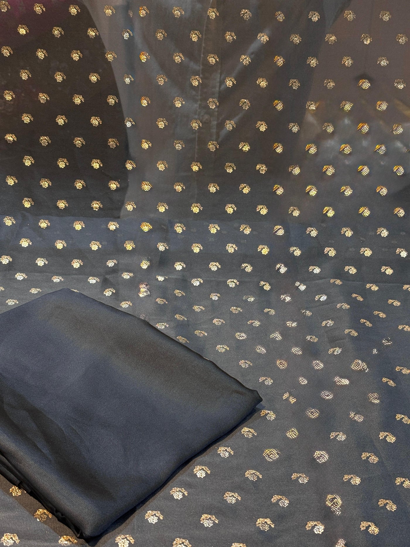 Grey Two Tone Georgette Suit Set (2.5 Meter Shirt with Foil / 2.5 Meter plain bottom)