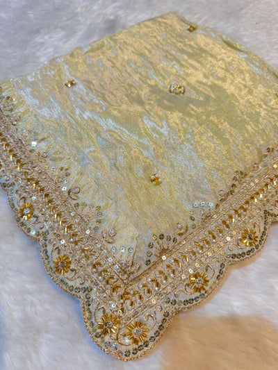 Mehz Zari Tissue Handwork Dyeable Dupatta (2.40 meter length)