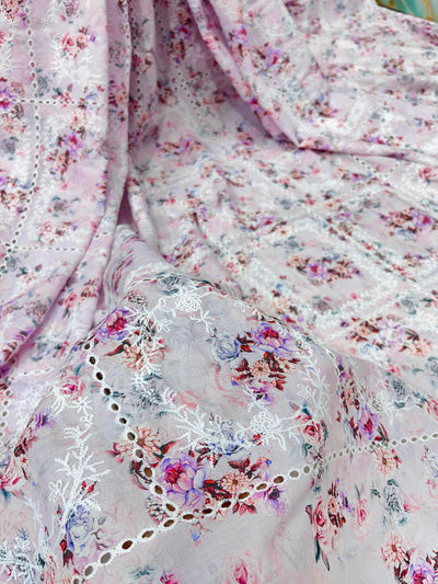Pure Cotten floral Hakoba Embroidery 50 Inch width
