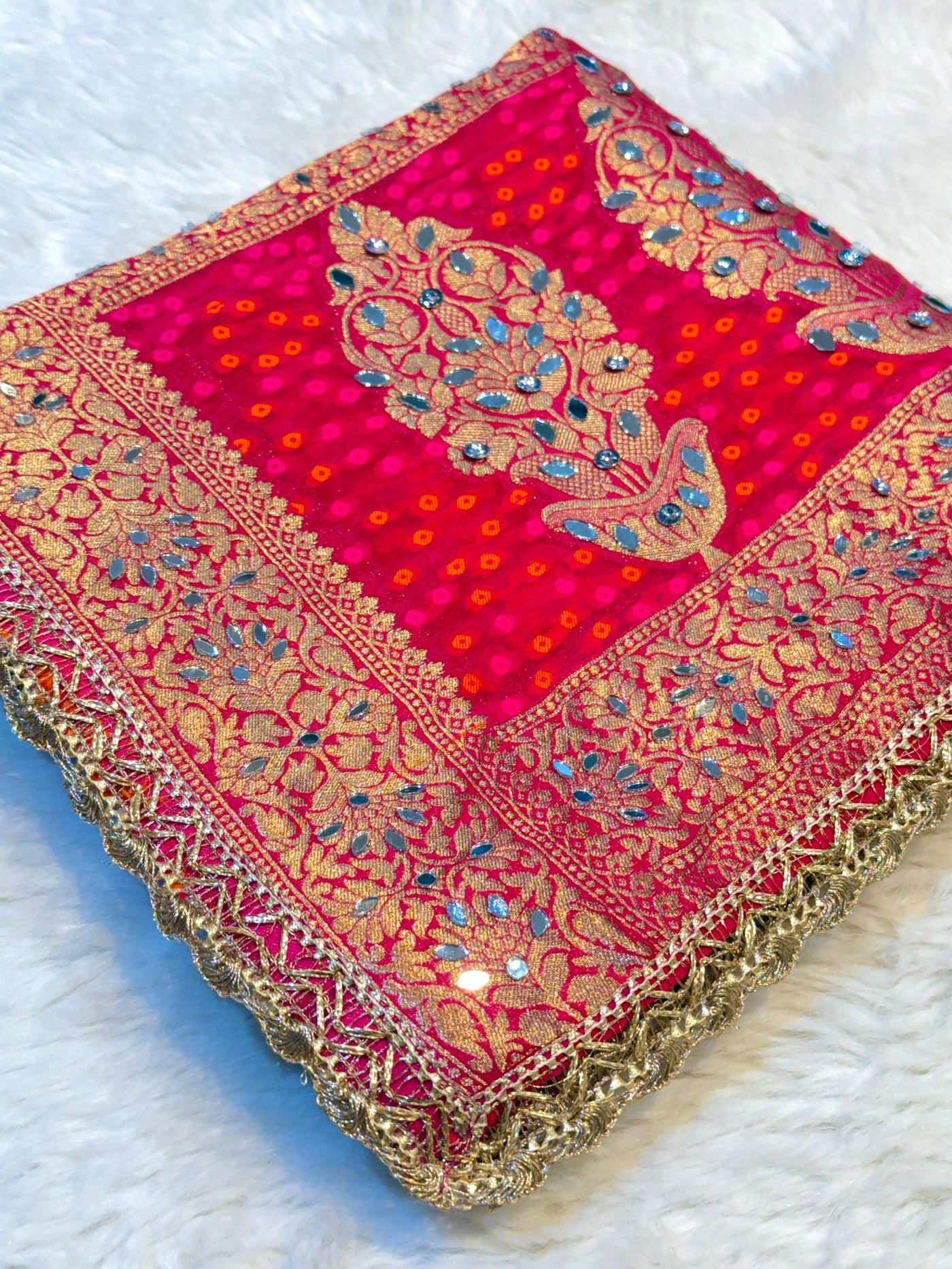 Sheeshmahal  Magenta Pure Georgette Handwork Dupatta 2.35 meter length