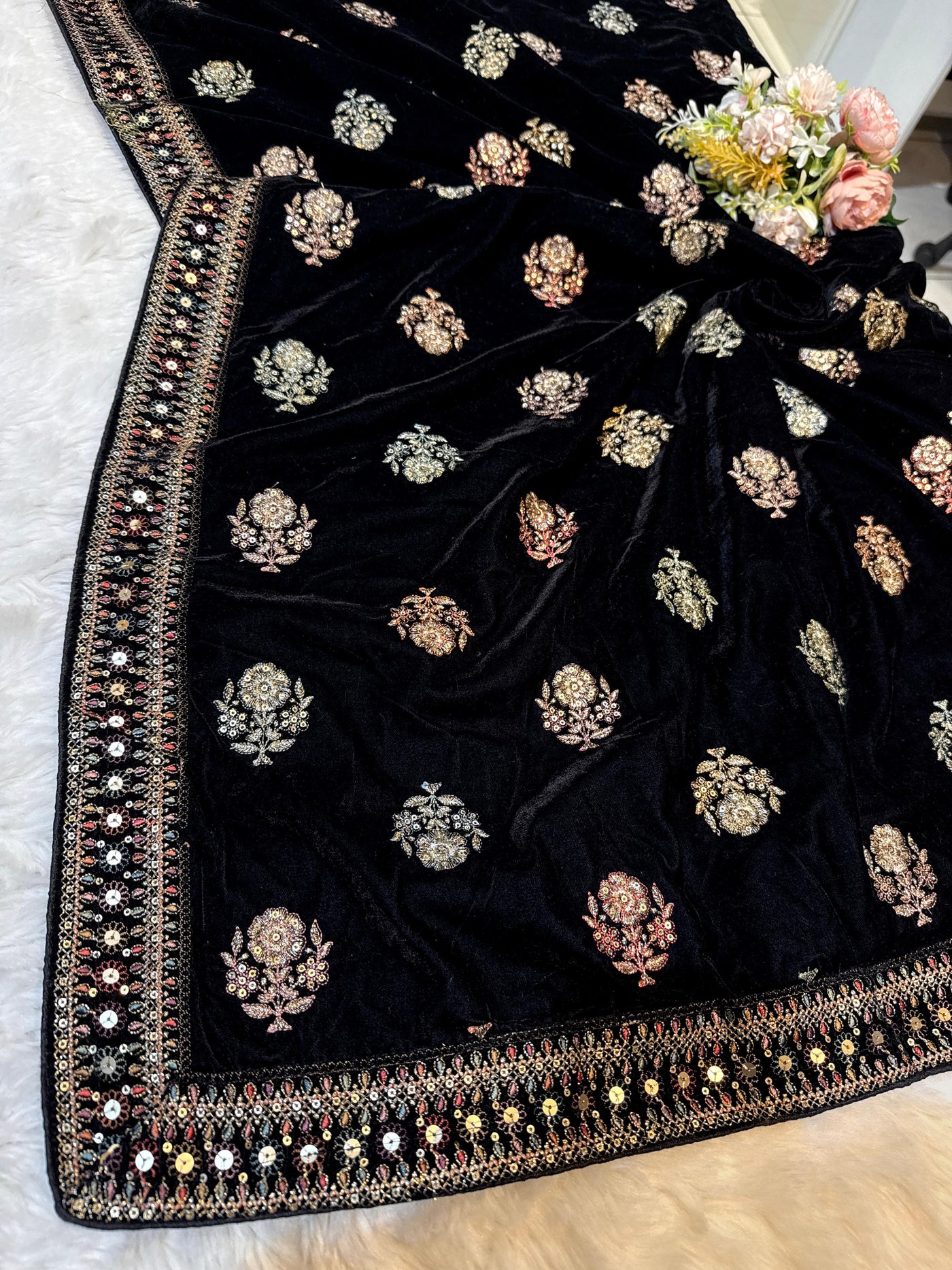 Black Pure velvet Limited Edition Dupatta With Embroidery 2.40 meter length