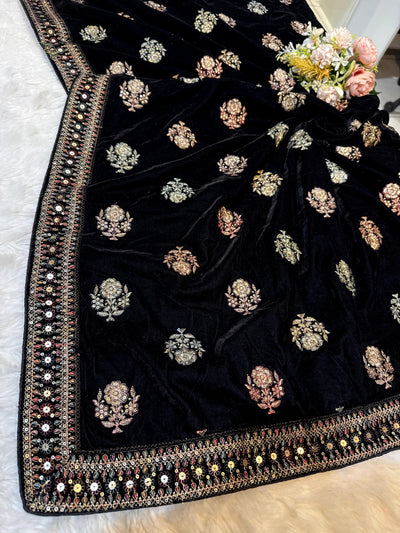 Black Pure velvet Limited Edition Dupatta With Embroidery 2.40 meter length