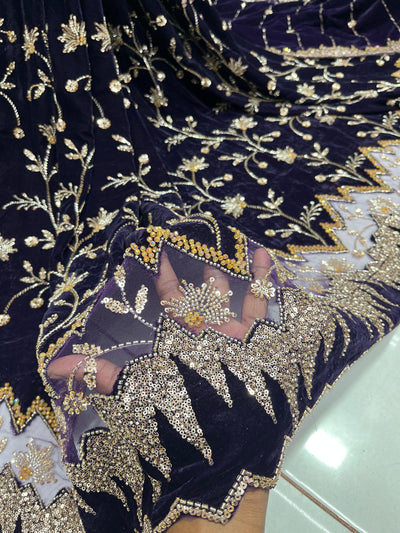 (Mix and Match ) Pure Velvet Handwork Embroidery 54 inch width / velvet  Dupatta With Two side Borders  37 inch width