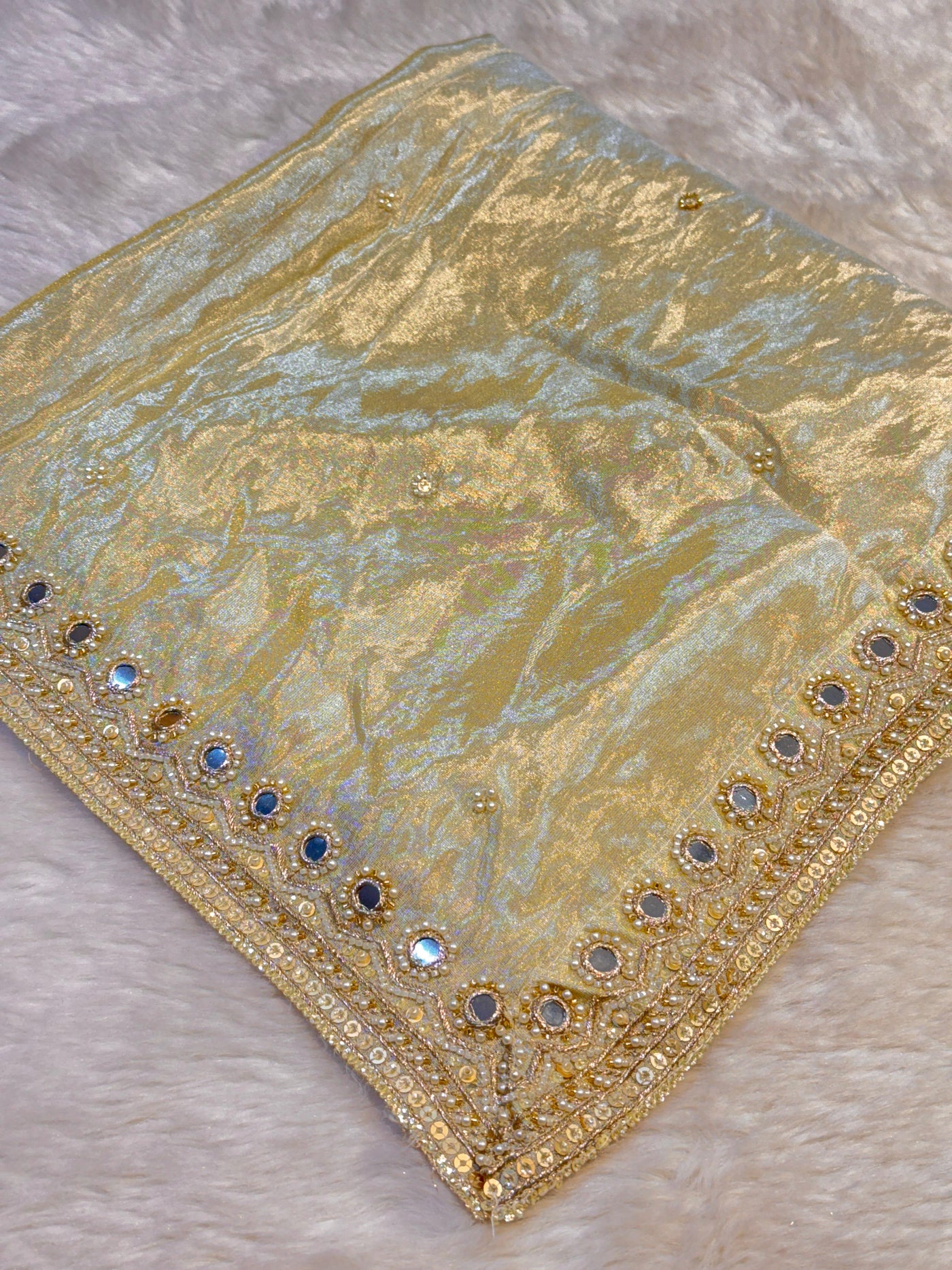 Mehz Zari Tissue Handwork Dyeable Dupatta with Four Side Mirror Cutdana Work Borders (2.40 meter length )