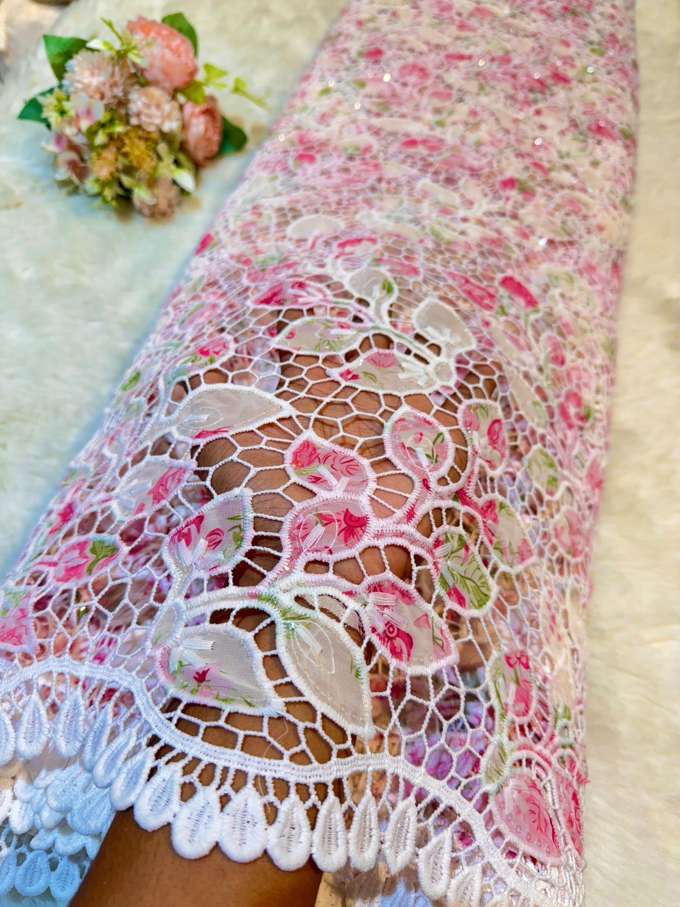 Vini Imported Georgette Crochet With Floral Print 50 Inch Width