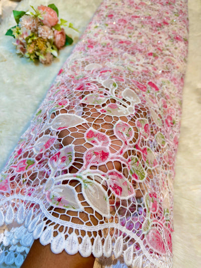 Vini Imported Georgette Crochet With Floral Print 50 Inch Width