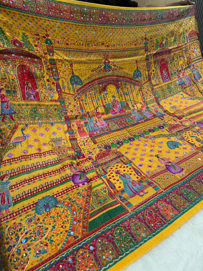 Darbar Mustard Pure Silk Dupatta with Real Handwork 2.50 meter length