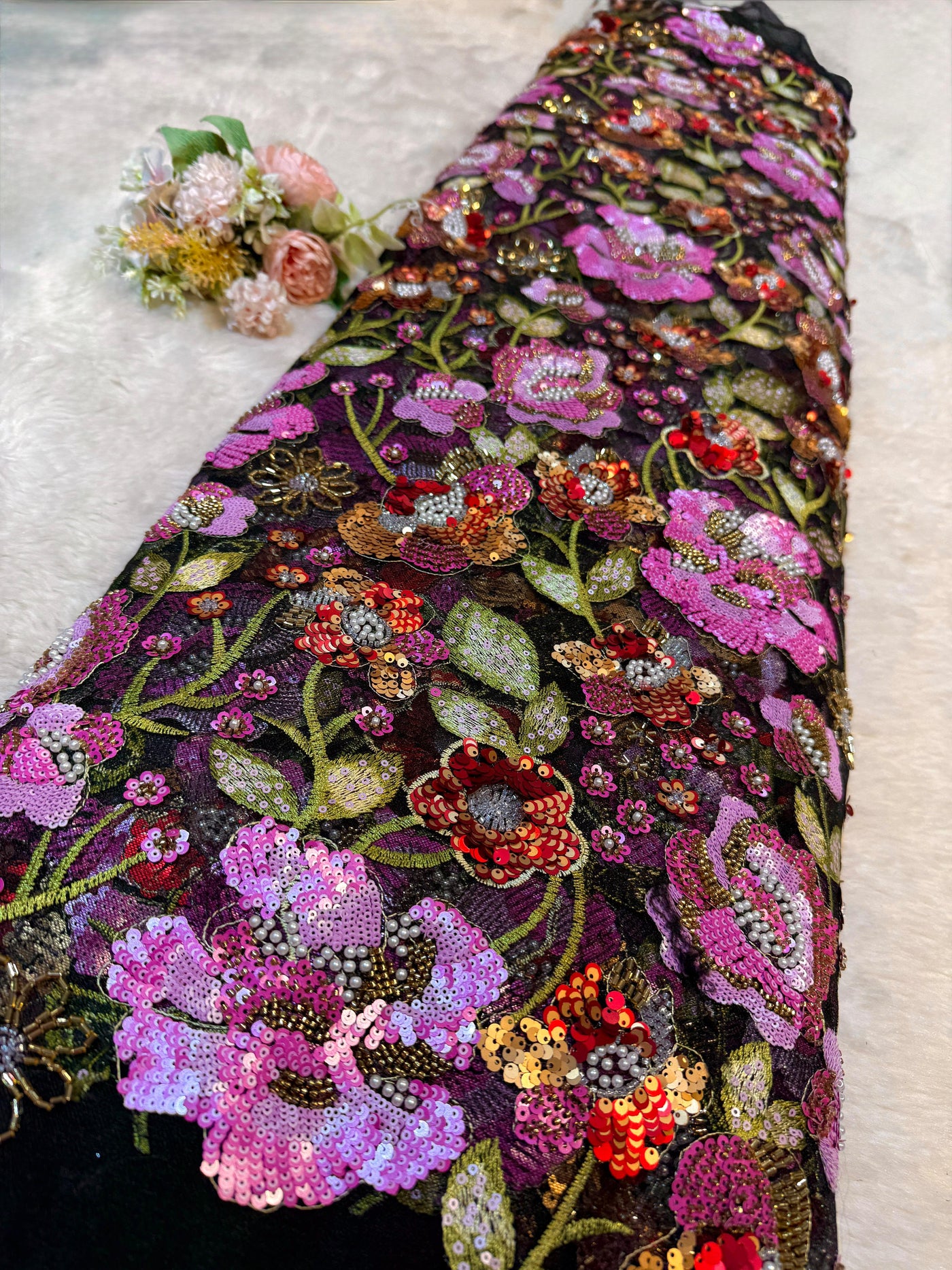 Net Floral Handwork Net Embroidery 54 inch width With Sequins And Cutdana work