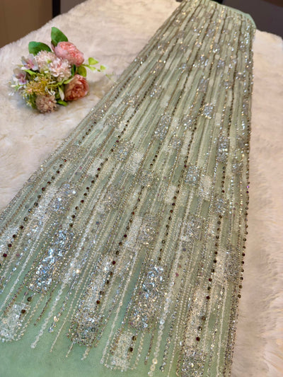 Imported Net Handwork Embroidery Crystal and Cutdana work 54 Inch width