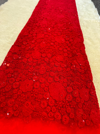 Maisha Red Net Embroidery For making Gowns