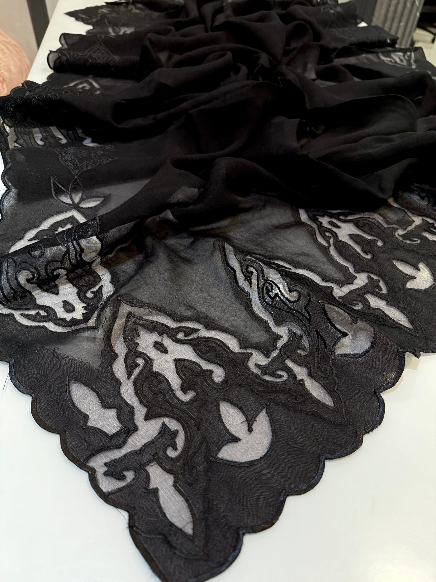 Black Pure Organza Dupatta with scallop borders 2.50 meter length