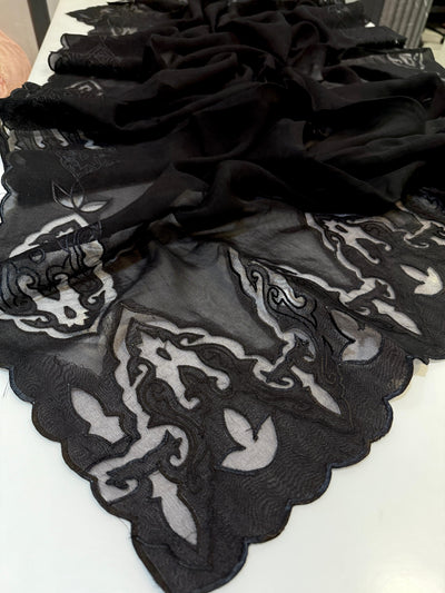 Black Pure Organza Dupatta with scallop borders 2.50 meter length