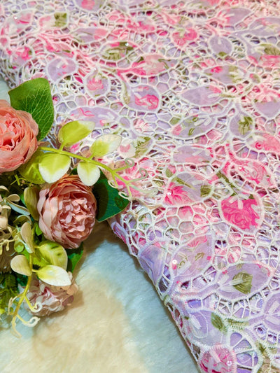 Vini Imported Georgette Crochet With Floral Print 50 Inch Width