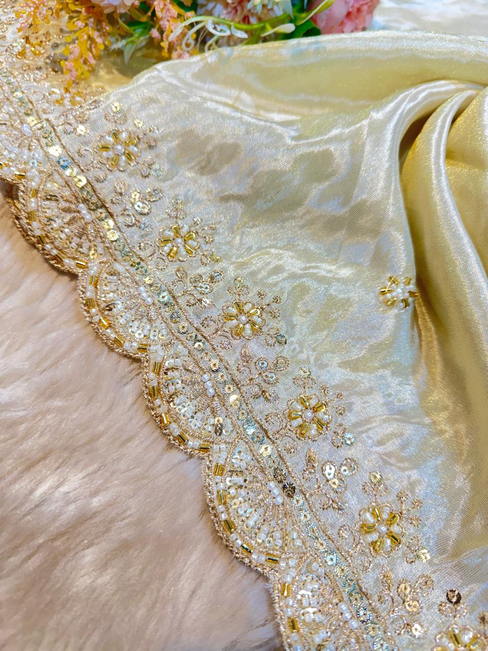 Mehz Zari Tissue Handwork Dyeable Dupatta (2.40 meter length)