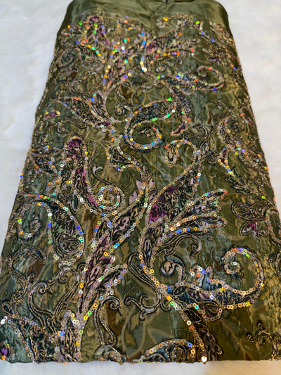 Pure Crape Embroidery Paisley Design 44 inch width