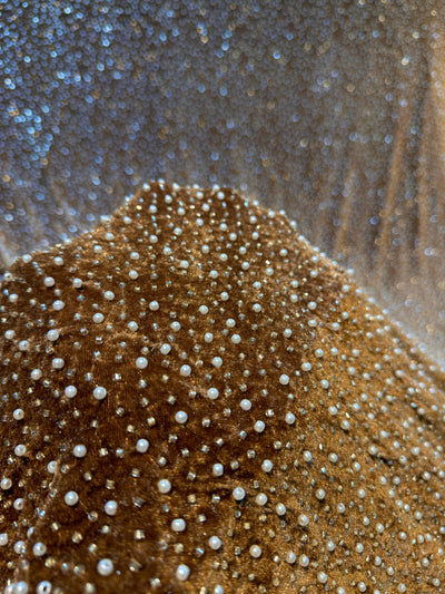 Pearl and Cutdana Handwork Velvet 54 Inch width Stretchable