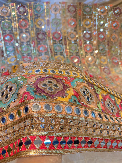 Gulbagh Mirror And Threadwork Nets 48 inch width Beige color base