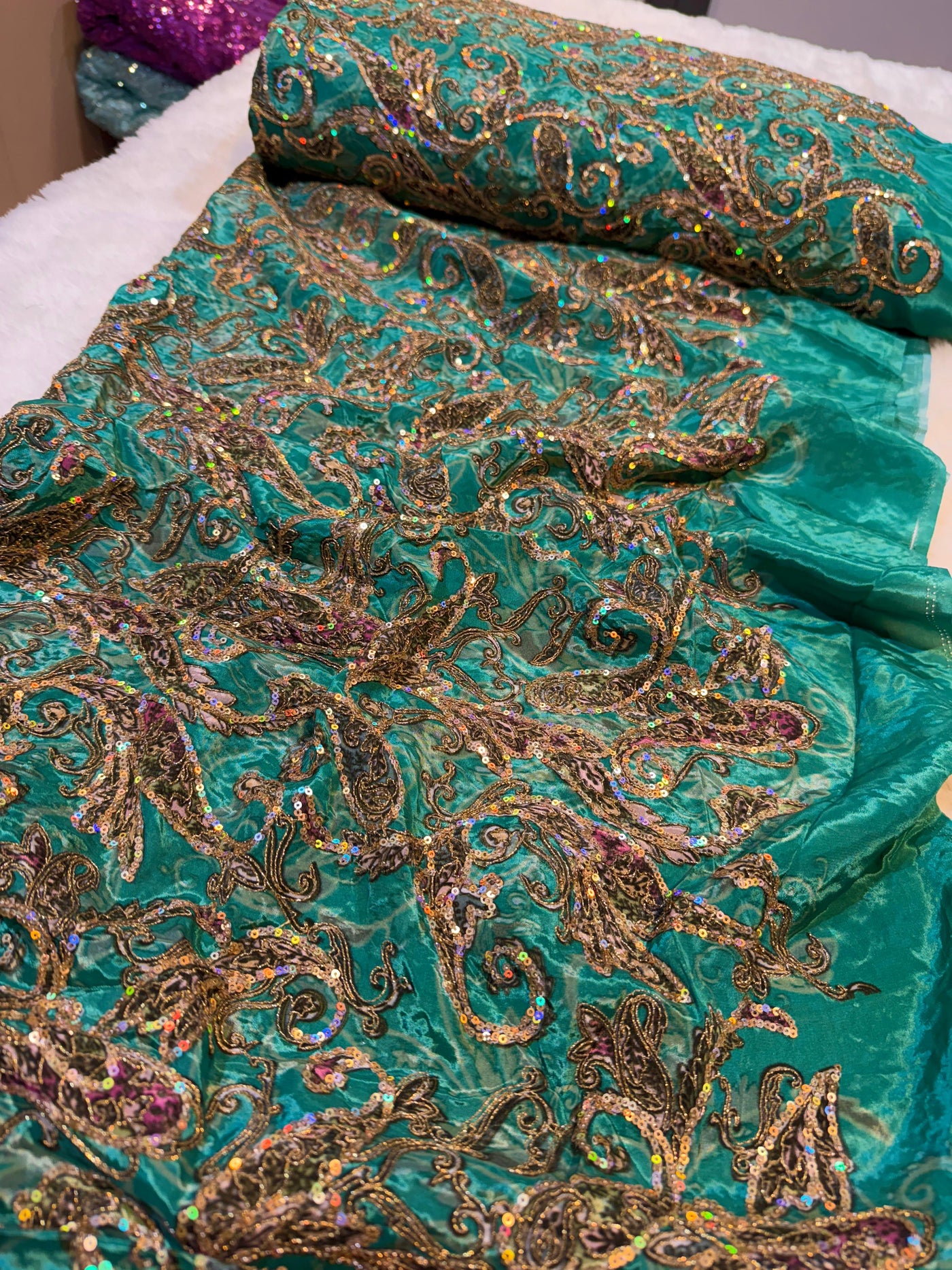 Pure Crape Embroidery Paisley Design 44 inch width